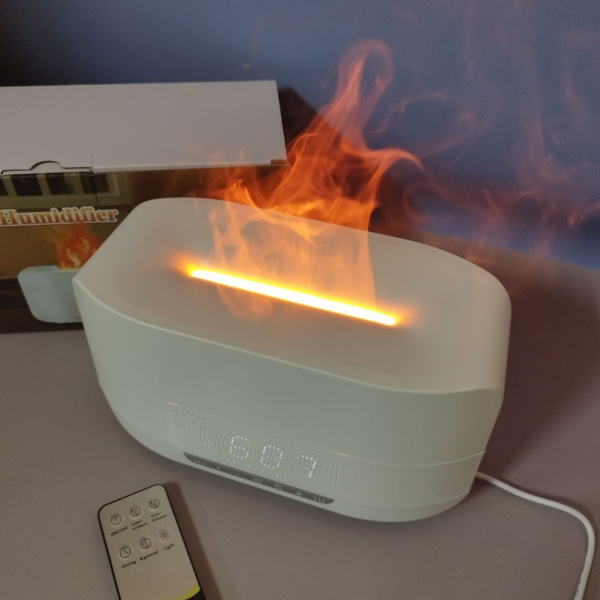 Увлажнитель воздуха с эффектом пламени Flame Aroma Humidifier ТС-030-А, 5 в 1 (аромадиффузор, часы, будильник, bluethooth колонка, ночник) 